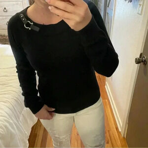 Lauren Ralph Lauren Black‎ Knit Boat Neck Sweater with Buckle | Size Medium